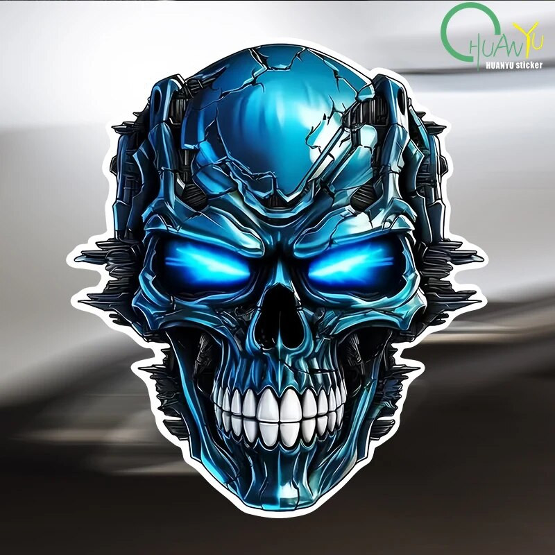 Kék nehézfém koponya autómatrica autóablak ajtó vinil matricák vízálló motorkerékpár üzemanyagtartály sisak karosszéria díszmatricák