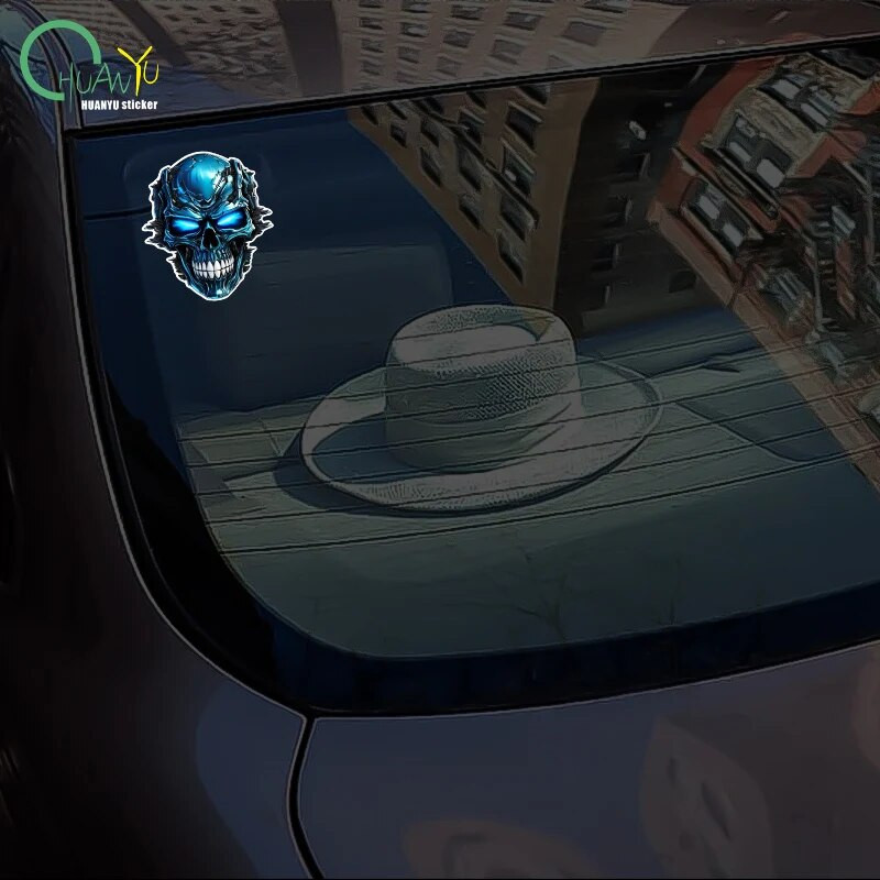 Kék nehézfém koponya autómatrica autóablak ajtó vinil matricák vízálló motorkerékpár üzemanyagtartály sisak karosszéria díszmatricák
