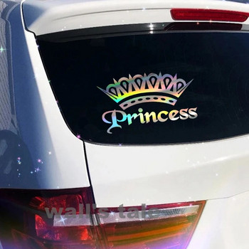 Сладък горещо розов принцеса корона винил стикер декорация на прозорци на кола, елегантни дамски момичета стикери за кола стикери за лаптоп декор