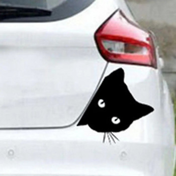 Творческо лице на черна котка, надничащо стикери за кола Декорация на автомобилни прозорци Отразяваща стикерна врата на прозорец