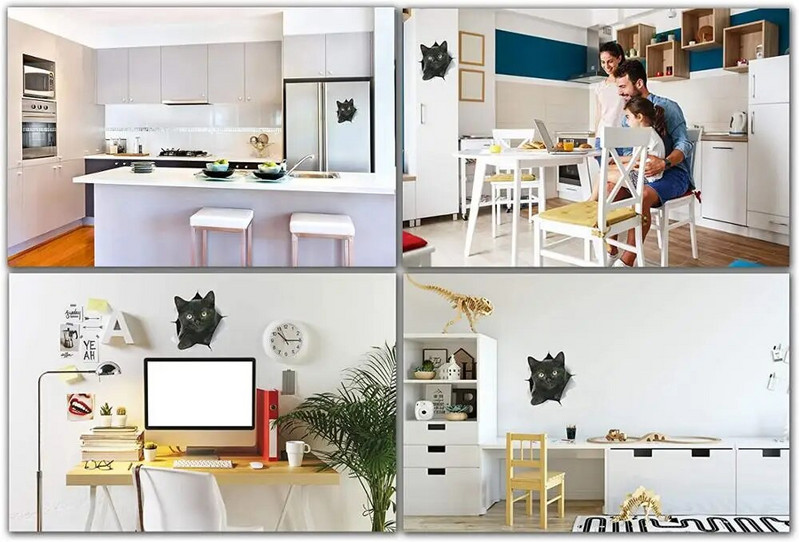 Three Ratels FTC-1044 3D kassikleebised must kassipoeg auto mootorratta mänguasja jaoks Seina külmik WC