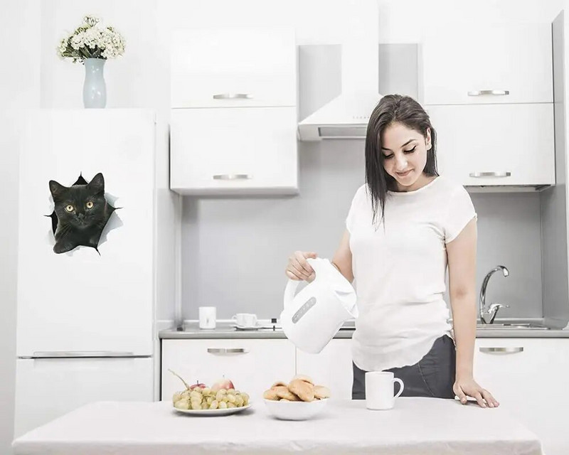 Three Ratels FTC-1044 3D kassikleebised must kassipoeg auto mootorratta mänguasja jaoks Seina külmik WC