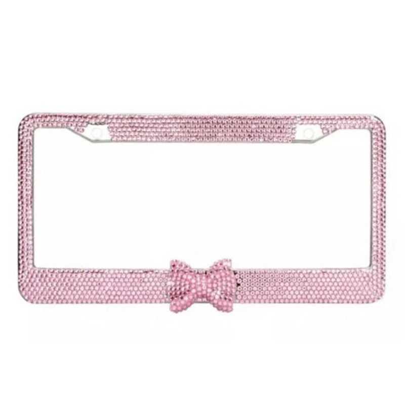 Numbrimärgi hoidik Autoosad Auto välisviimistlus Kaitske teie plaate roostevabast terasest raam USA mudelile 1 tk koos roosa kikilipsuga