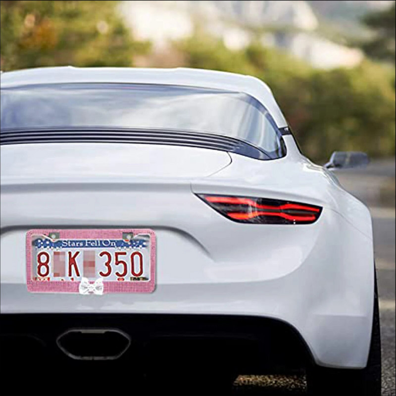 Numbrimärgi hoidik Autoosad Auto välisviimistlus Kaitske teie plaate roostevabast terasest raam USA mudelile 1 tk koos roosa kikilipsuga