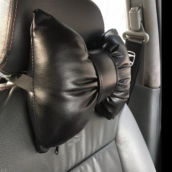Класическа черна PU кожена възглавница за кола с форма на бантик Автоматична седалка Облегалка за глава Възглавници за поддръжка на талията Автомобилни аксесоари за момичета Жени