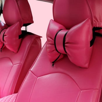 Класическа черна PU кожена възглавница за кола с форма на бантик Автоматична седалка Облегалка за глава Възглавници за поддръжка на талията Автомобилни аксесоари за момичета Жени
