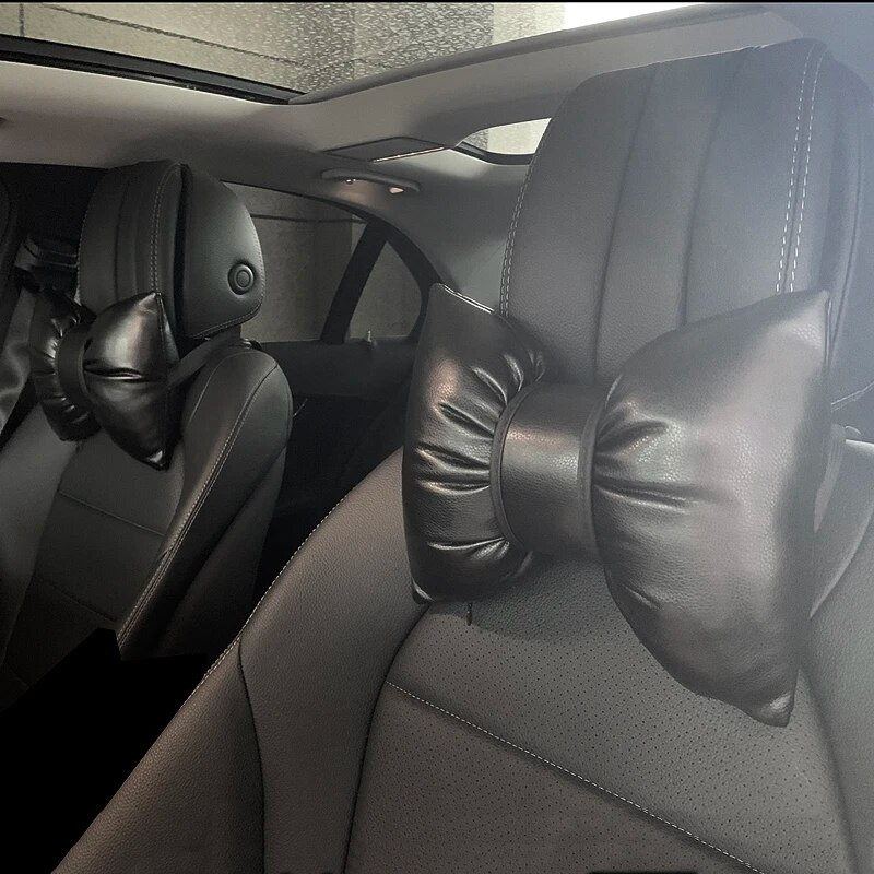 Klasični crni PU kožni automobilski jastuk za vrat Auto sjedalo u obliku mašne Naslon za glavu Jastuci za potporu struka Dodaci za automobil za djevojčice Žene