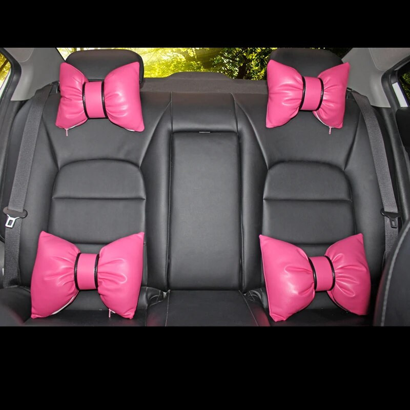 Klasični crni PU kožni automobilski jastuk za vrat Auto sjedalo u obliku mašne Naslon za glavu Jastuci za potporu struka Dodaci za automobil za djevojčice Žene