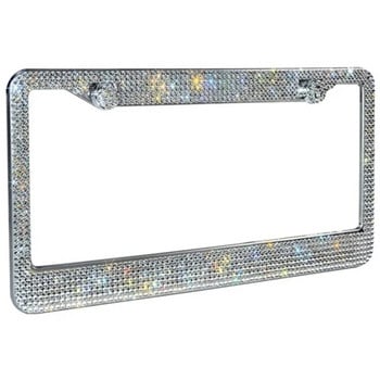 Кристална диамантена рамка за регистрационния номер на автомобила Премиум неръждаема стомана Bling Външен декор с кристали Черно бяло