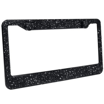 Кристална диамантена рамка за регистрационния номер на автомобила Премиум неръждаема стомана Bling Външен декор с кристали Черно бяло