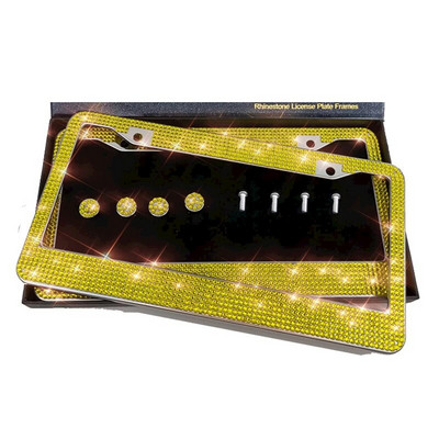 1 tk Teemantidega kaetud numbrimärgi raam kõrgekvaliteediline kristallplaadist autoraam lihtne moodne kaetud USA naiste autokaunistus