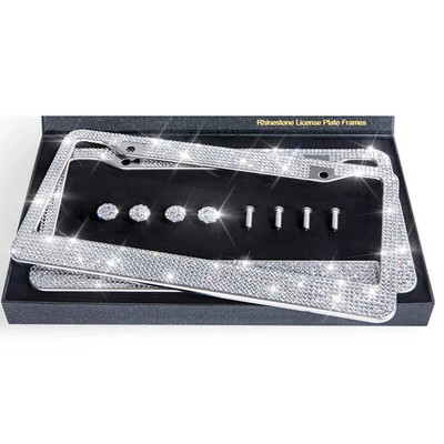1 tk Teemantidega kaetud numbrimärgi raam kõrgekvaliteediline kristallplaadist autoraam lihtne moodne kaetud USA naiste autokaunistus