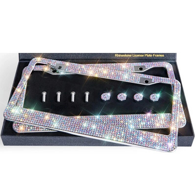 1 tk Teemantidega kaetud numbrimärgi raam kõrgekvaliteediline kristallplaadist autoraam lihtne moodne kaetud USA naiste autokaunistus