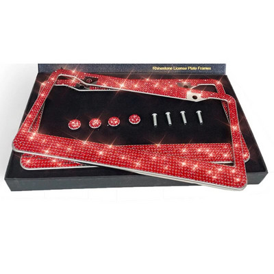 1 tk Teemantidega kaetud numbrimärgi raam kõrgekvaliteediline kristallplaadist autoraam lihtne moodne kaetud USA naiste autokaunistus