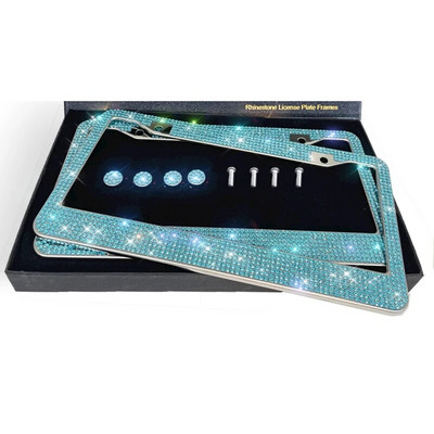 1 tk Teemantidega kaetud numbrimärgi raam kõrgekvaliteediline kristallplaadist autoraam lihtne moodne kaetud USA naiste autokaunistus