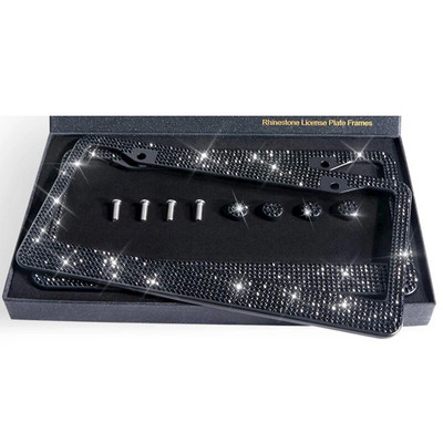 1 tk Teemantidega kaetud numbrimärgi raam kõrgekvaliteediline kristallplaadist autoraam lihtne moodne kaetud USA naiste autokaunistus