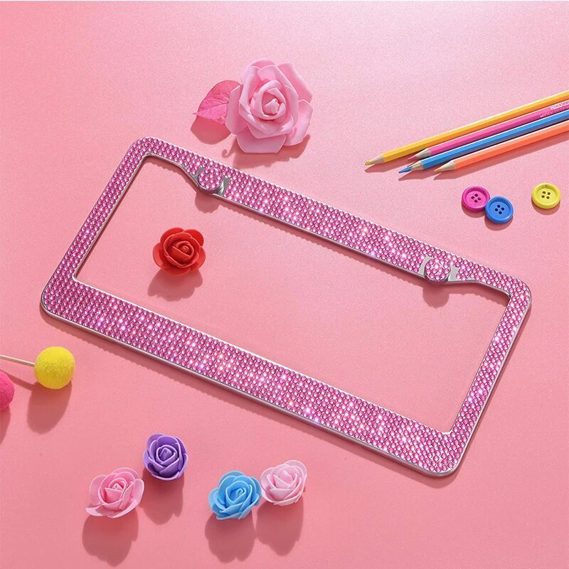 1 tk Teemantidega kaetud numbrimärgi raam kõrgekvaliteediline kristallplaadist autoraam lihtne moodne kaetud USA naiste autokaunistus