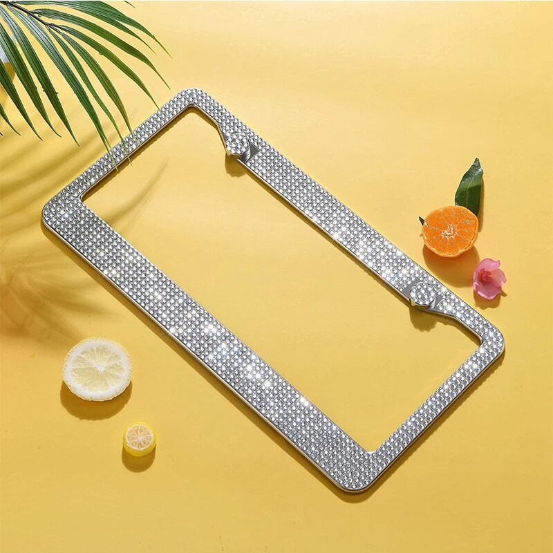 1 tk Teemantidega kaetud numbrimärgi raam kõrgekvaliteediline kristallplaadist autoraam lihtne moodne kaetud USA naiste autokaunistus
