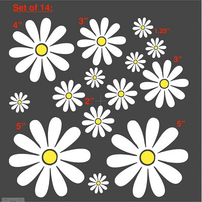 Auto Styling Daisy kleebiste komplekt 14 / Hipi lilledega autoakna kleebised Matkaauto lilledega kleebised Suv Surf sülearvuti kaunistus