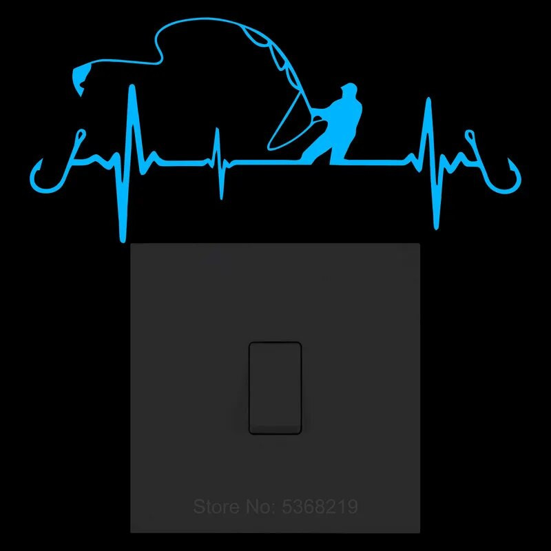 Heart Fishing Glow in the Dark Διακοσμητικό αυτοκόλλητο Φωτεινό αυτοκόλλητο αυτοκινήτου Αυτοκόλλητο βινυλίου Αστεία κινούμενα σχέδια για αγόρι Διακόσμηση τοίχου σπιτιού