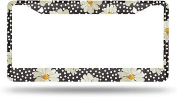 Μαργαρίτες με λευκές κουκκίδες Πλαίσιο πινακίδας κυκλοφορίας Blossom Flower Πλαίσιο πινακίδας κυκλοφορίας Ρετρό Ρομαντικό Κάλυμμα πινακίδας αυτοκινήτου Θήκη ετικέτας