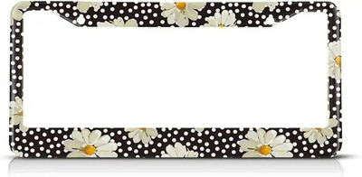 Daisies with White Dots License Plate Frame Blossom Flower License Plate Frame Retro Romantic License Plate Cover Car Tag Holder
