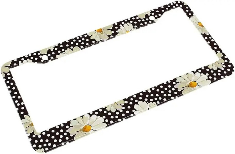 Tratinčice s bijelim točkicama Okvir registarske pločice Cvjetni cvijet Okvir registarske pločice Retro romantični poklopac registarske pločice Držač oznake za automobil