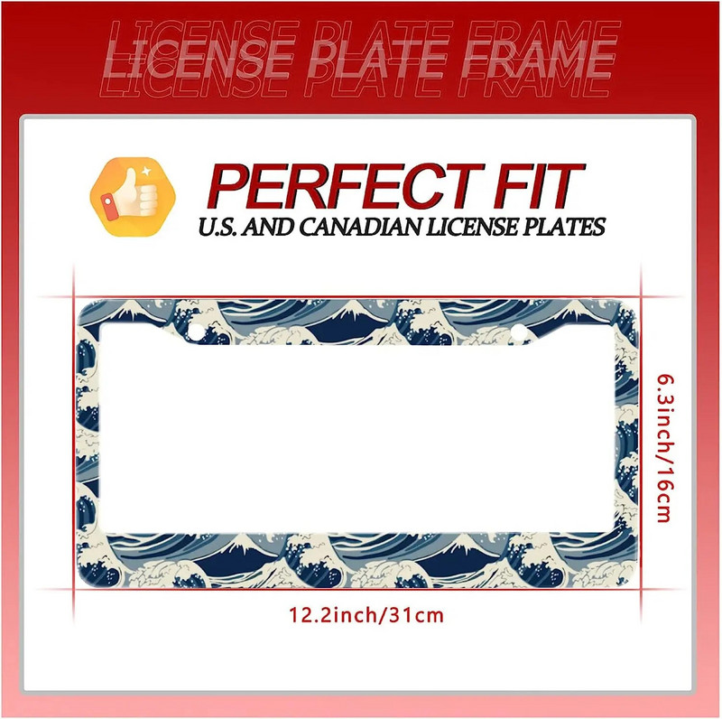 Ocean Waves Pattern Πλαίσια πινακίδας κυκλοφορίας Μεταλλικά αξεσουάρ αυτοκινήτου γενικής χρήσης πινακίδα κυκλοφορίας αυτοκίνητα Διακοσμητικά βιδωτά καπάκια 12x6 ιντσών
