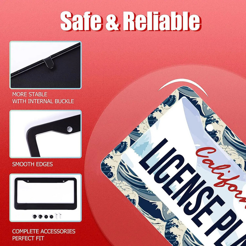 Ocean Waves Pattern Πλαίσια πινακίδας κυκλοφορίας Μεταλλικά αξεσουάρ αυτοκινήτου γενικής χρήσης πινακίδα κυκλοφορίας αυτοκίνητα Διακοσμητικά βιδωτά καπάκια 12x6 ιντσών