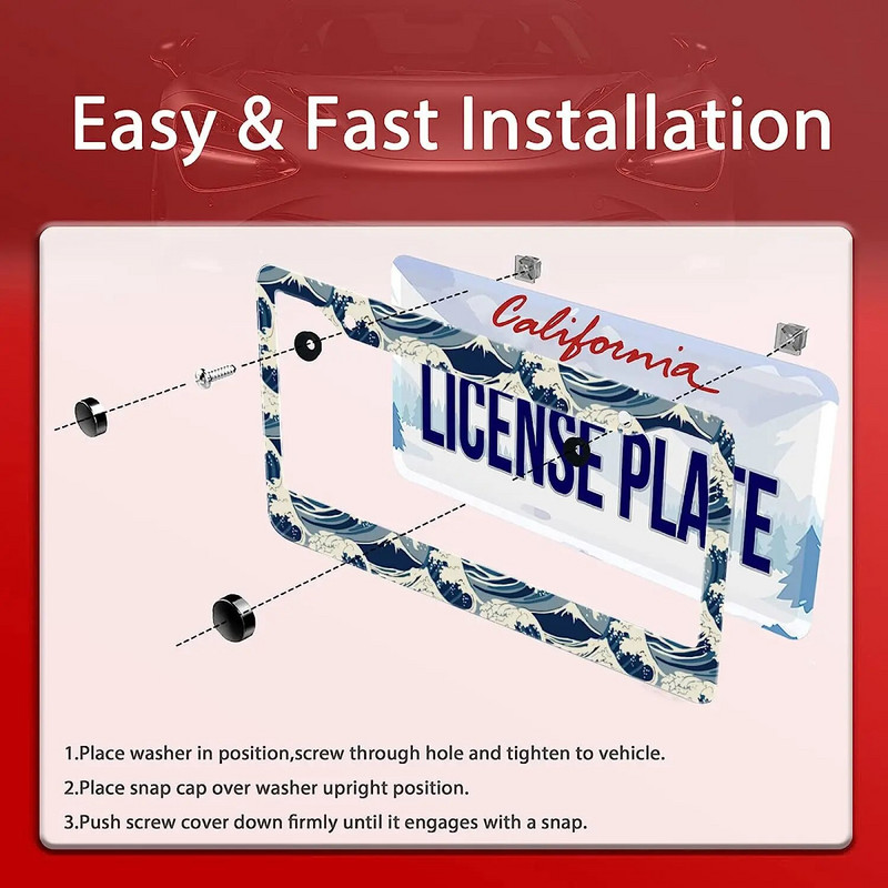 Ocean Waves Pattern Πλαίσια πινακίδας κυκλοφορίας Μεταλλικά αξεσουάρ αυτοκινήτου γενικής χρήσης πινακίδα κυκλοφορίας αυτοκίνητα Διακοσμητικά βιδωτά καπάκια 12x6 ιντσών