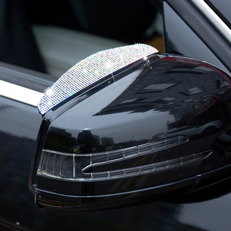 Auto tahavaatepeegli vihmakulmude ilmastikuriba Rhinestone`i auto tagavaate külgmiselt lume päikesesirm vihmakatte kaitse osad tarvikud