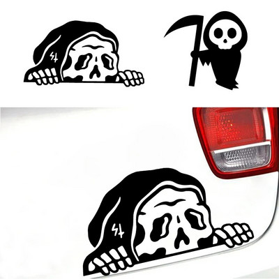 Grim Reaper Autocolante de vinil la pândă Autocolante Spooky Skeleton Peeker pentru fereastra mașinii, bara de protecție, decorarea laptopului