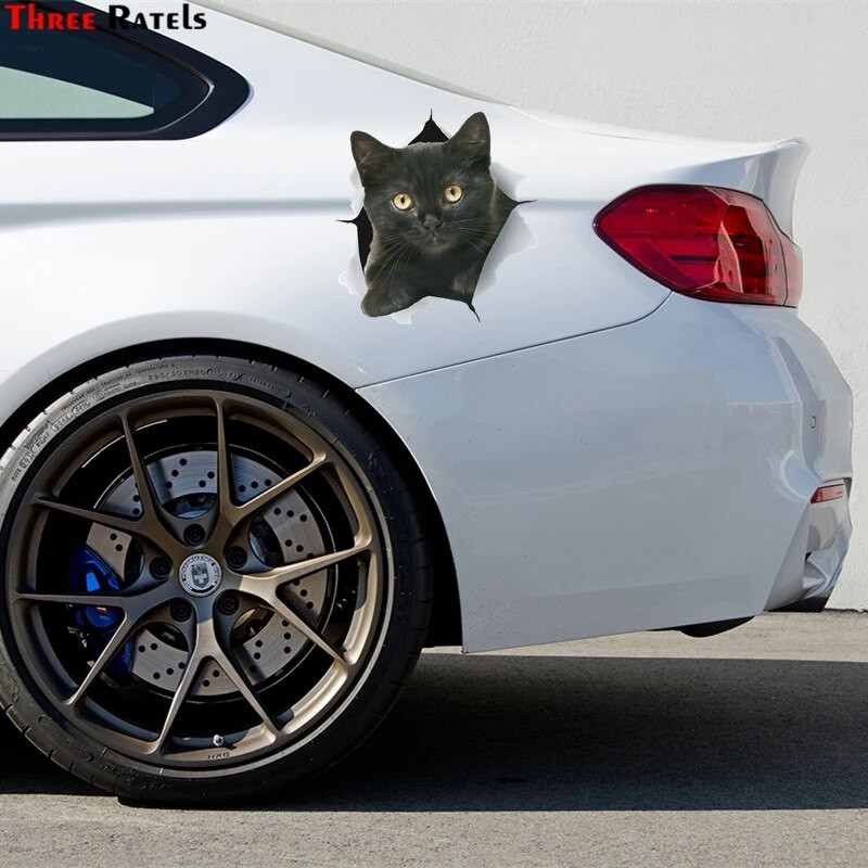 Kolm Ratels 3D 1094 Musta kassi kassipoja kleebised seinakülmiku tualettruumi kodukaunistamiseks