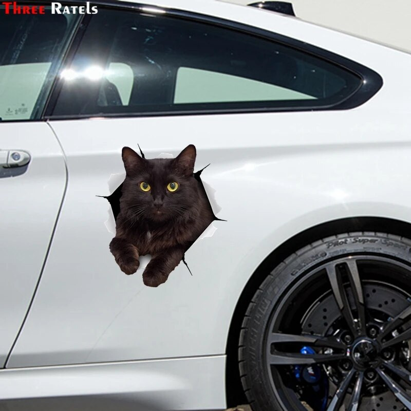 Kolm Ratels 3D 1094 Musta kassi kassipoja kleebised seinakülmiku tualettruumi kodukaunistamiseks