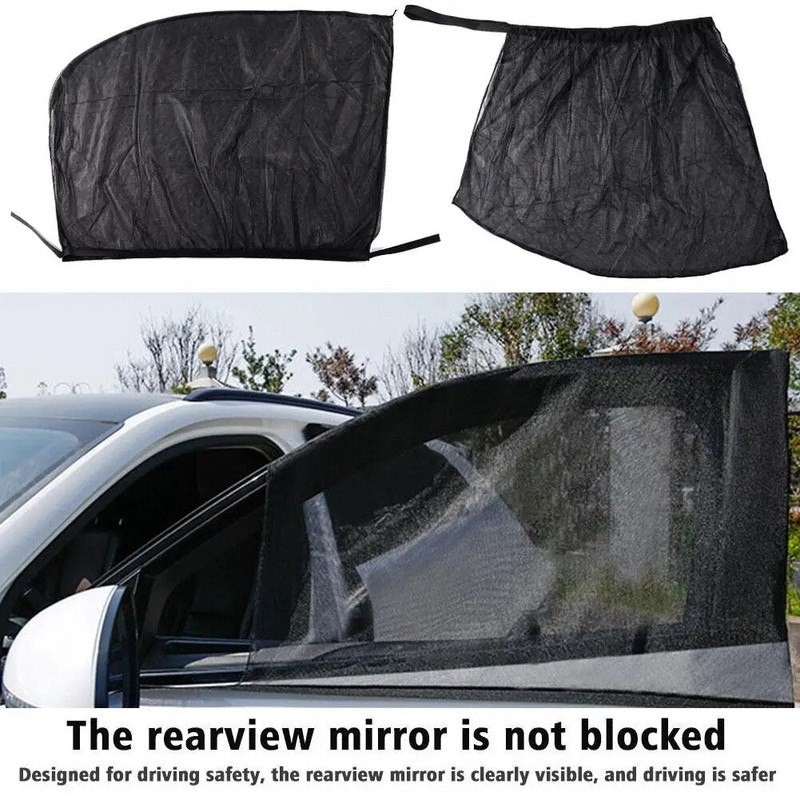 Κουρτίνες αντηλιακού αυτοκινήτου Καλοκαιρινές κουρτίνες προστασίας από κουνούπια Διχτυωτό δίχτυ στο πλαϊνό παράθυρο που αναπνέει Αξεσουάρ αυτοκινήτου Μαύρο