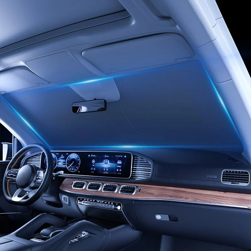 Auto päikesevari esiklaas Hõbedase päikesekaitsekreemiga peegeldava UV-kuumusekilbiga kaetud auto kardinavari