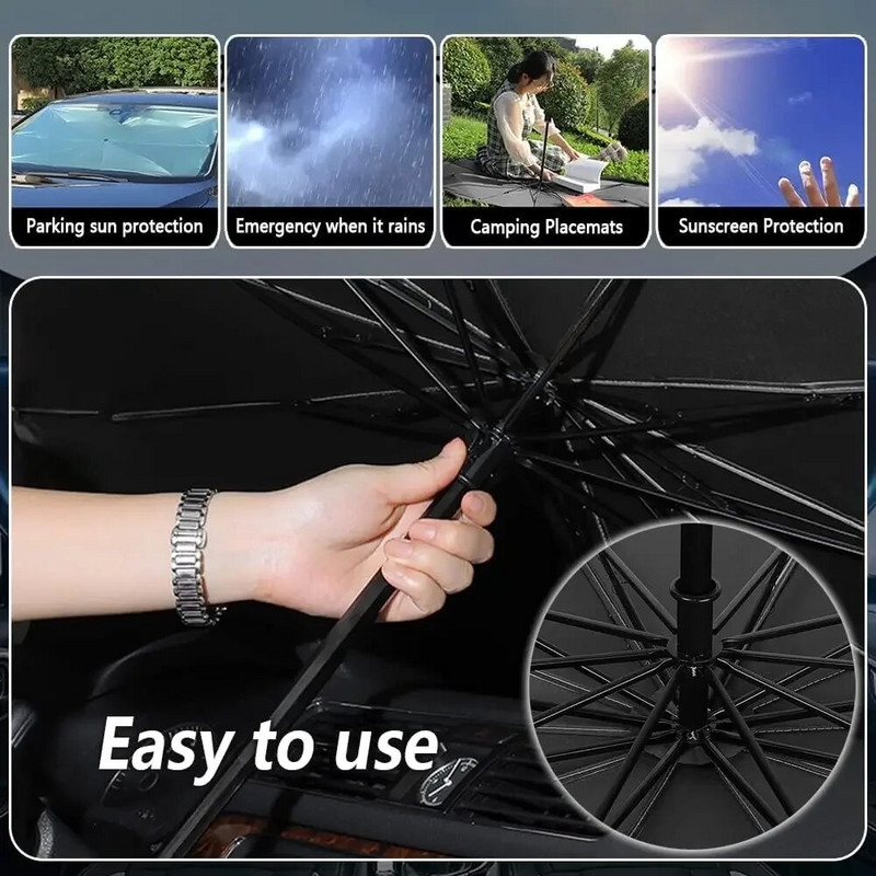 Auto esiklaas päikesevari UV-kiirte ja kuumuse päikesesirmi kaitsja kokkupandav helkur Vihmavarju brella kilp