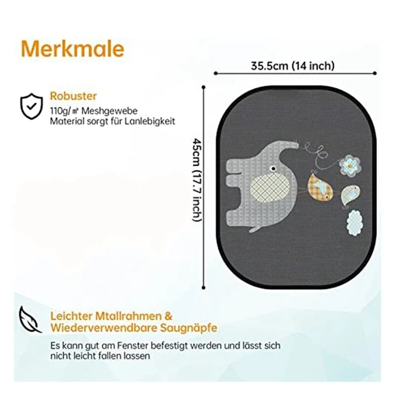 Αντηλιακή σκιά αυτοκινήτου Baby με προστασία UV, αντηλιακή σκιά παραθύρου αυτοκινήτου για παιδιά με χαριτωμένα μοτίβα ζώων, 44 X 36 cm, σετ 2