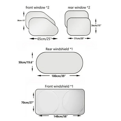 6gab/komplekts Automašīnas vējstikla saulessargs sānu logu aizsardzībai pret saules UV stariem un karstumu, ar uzglabāšanas maisiņu, logu saules bloķētāju