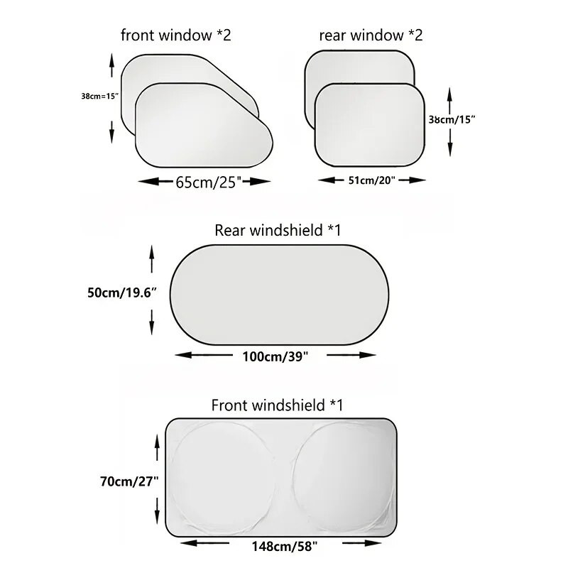 6gab/komplekts Automašīnas vējstikla saulessargs sānu logu aizsardzībai pret saules UV stariem un karstumu, ar uzglabāšanas maisiņu, logu saules bloķētāju