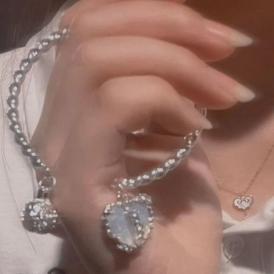 Y2K Circon Ins rokassprādzes sievietēm korejiešu mode, saldas meitenes, mirdzošas dobas sirds, smalkas ķēdes rokassprādzes ballītēm rotaslietas dāvanas