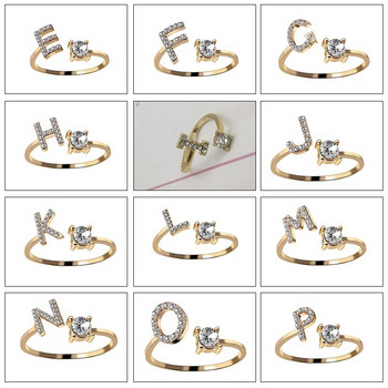 Пръстени с отворени пръсти с 26 английски букви AZ Инициали Име Азбука Женски креативен пръстен Модно сватбено парти Бижута Подаръци