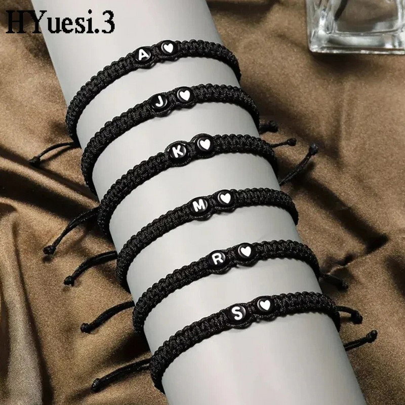 26 burtu sākuma sirds piekariņi rokassprādzes ar rokām darinātas regulējamas AZ nosaukuma pītas rokassprādzes sievietēm vīriešiem, draudzība, rotaslietas, dāvanas