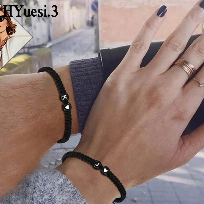 26 burtu sākuma sirds piekariņi rokassprādzes ar rokām darinātas regulējamas AZ nosaukuma pītas rokassprādzes sievietēm vīriešiem, draudzība, rotaslietas, dāvanas