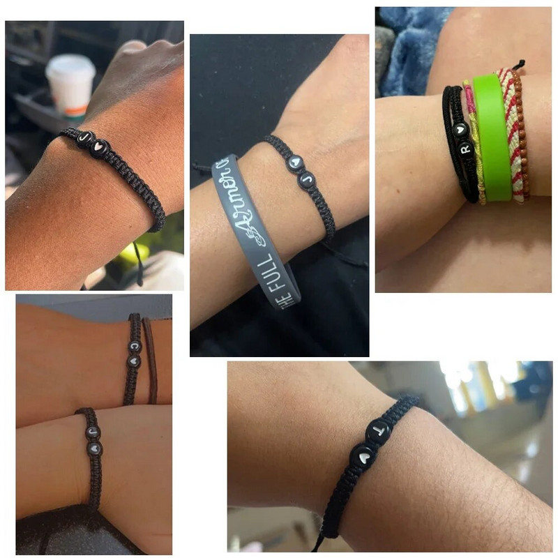 26 burtu sākuma sirds piekariņi rokassprādzes ar rokām darinātas regulējamas AZ nosaukuma pītas rokassprādzes sievietēm vīriešiem, draudzība, rotaslietas, dāvanas