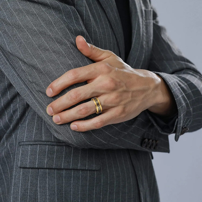 8 mm moodne meeste kullavärvi roostevabast terasest keldi draakoni sõrmus, must süsinikkiust sõrmus meeste pulmapaela ehted, suurus 6-13