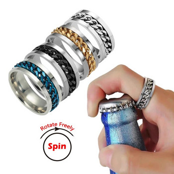 Въртяща се верига от титаниева стомана Пръстен за двойка Безпокойство Мултифункционални бижута Мода 8 мм пръстени Fidget Spinner Rings Power Sense Подаръци