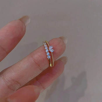 Луксозни пръстени със сърце с циркон за жени, отварящи се регулируеми плетени пръстени с кристали Годежни сватбени бижута Модни подаръци за приятелки