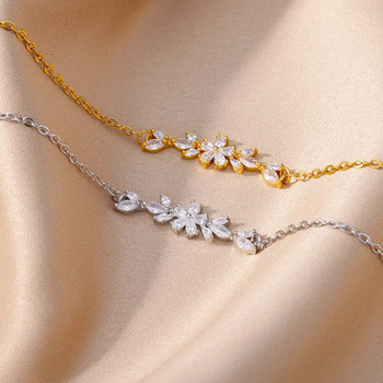 Κομψό βραχιόλι με λουλούδια ζιργκόν για γυναίκες κορίτσια Γούρι σε χρυσό χρώμα από ανοξείδωτο ατσάλι φυτικά βραχιόλια Πολυτελή κοσμήματα σχεδιαστών δώρα