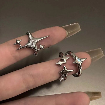 Vintage ακανόνιστο δαχτυλίδι σταυρού με αστέρι ανοιχτό για γυναίκες Ανδρικά πανκ γοτθικά δαχτυλίδια με ρυθμιζόμενο χρώμα για ζευγάρια Δώρο κοσμήματος Y2K Egirl